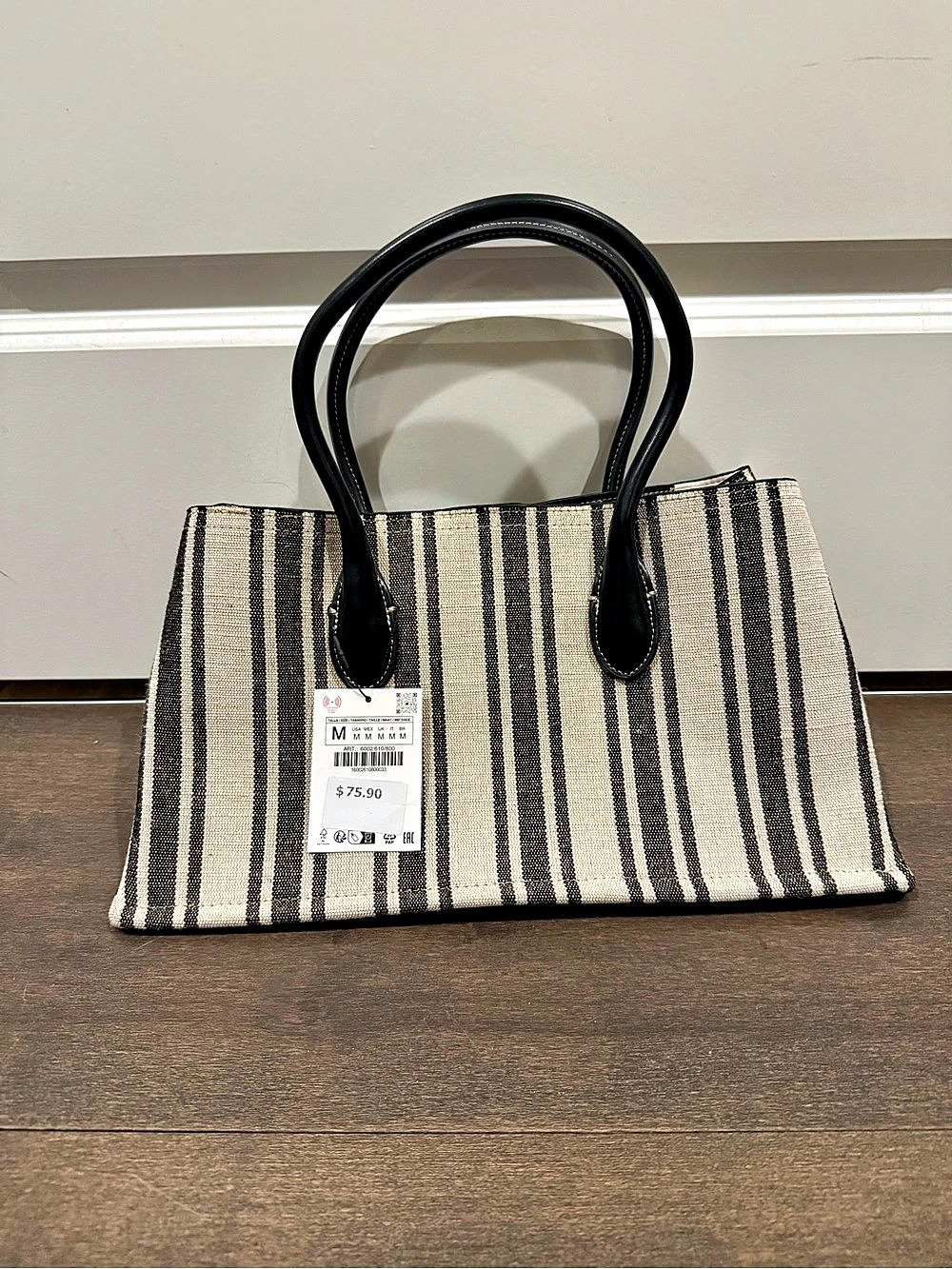 Zara Striped Handbag in Black & Cream NWT